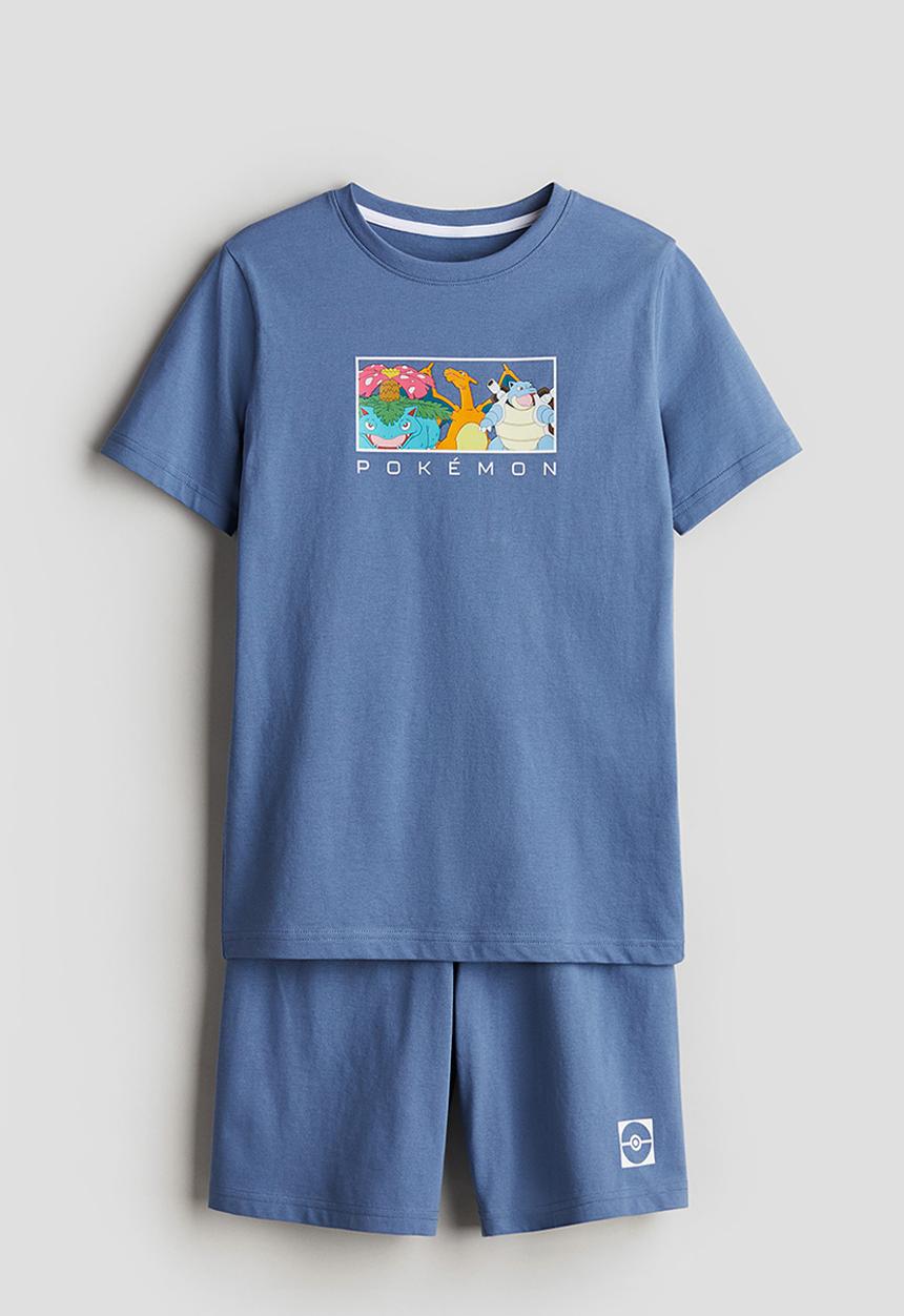 H&M - Pyjama T-shirt and shorts - dusty blue pokémon