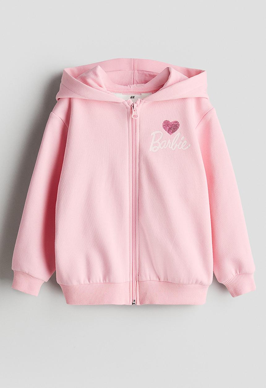 H&M - Printed zip-through hoodie - light pink barbie