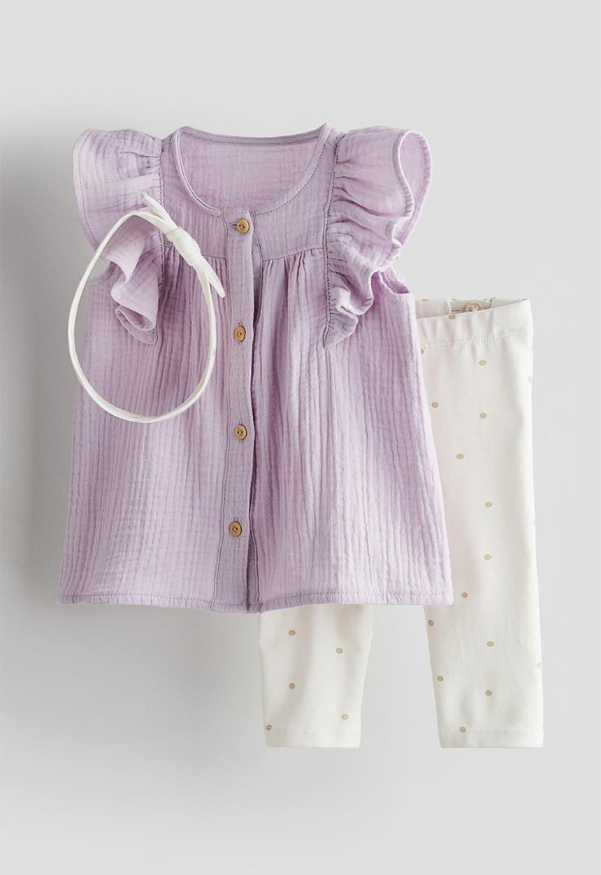 H&M - 3-piece cotton set - purple & white