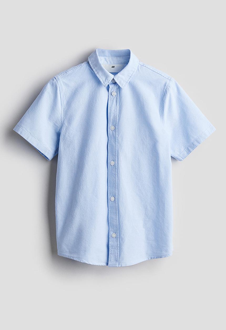H&M - Short-sleeved cotton shirt - light blue