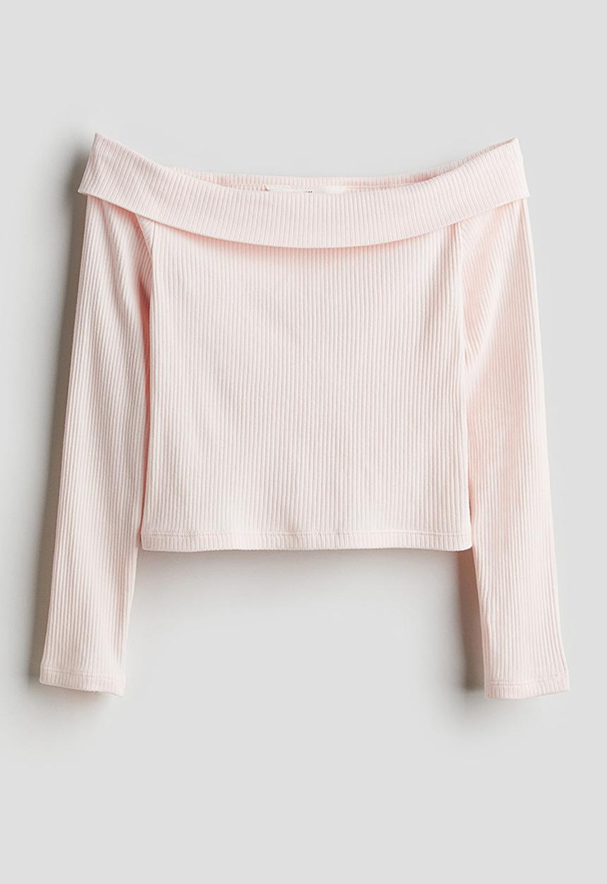H&M - Ribbed off-the-shoulder top - pink