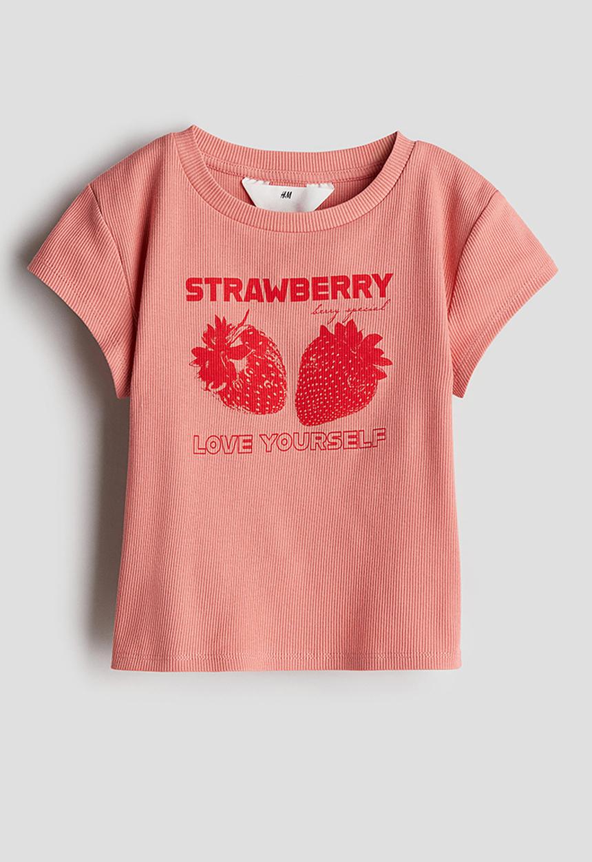 H&M - Ribbed T-shirt - light red