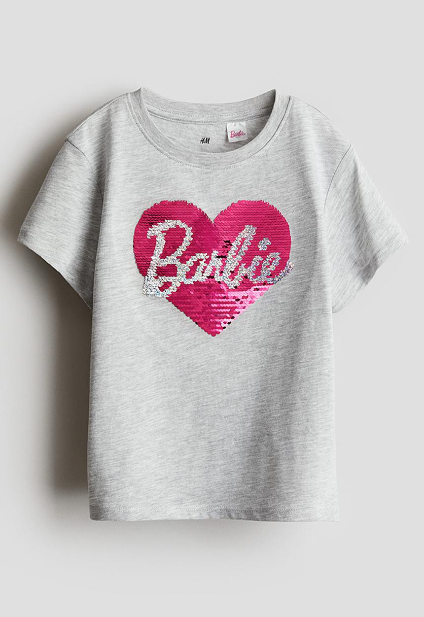 H&M - Reversible sequin T-shirt - grey marl barbie