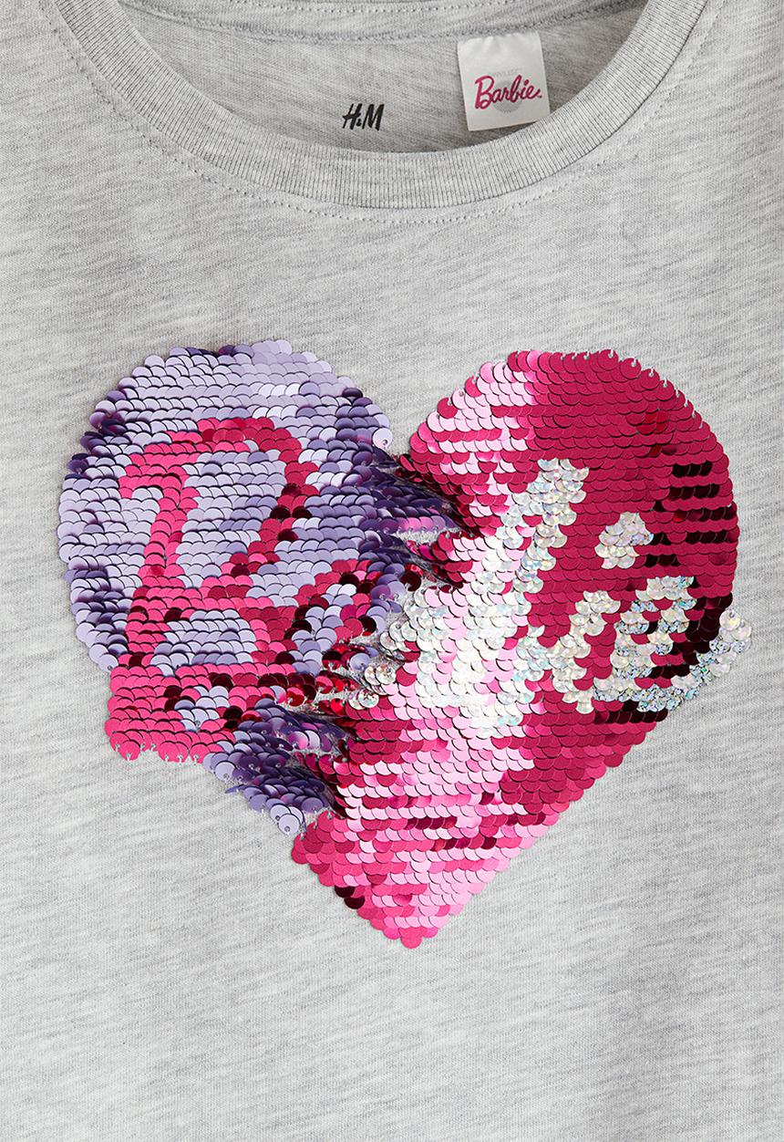 H&M - Reversible sequin T-shirt - grey marl barbie