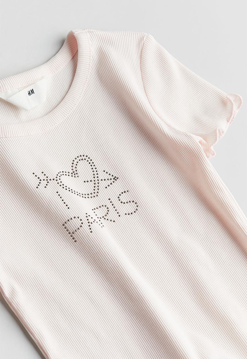 H&M - Ribbed T-shirt - light pink paris
