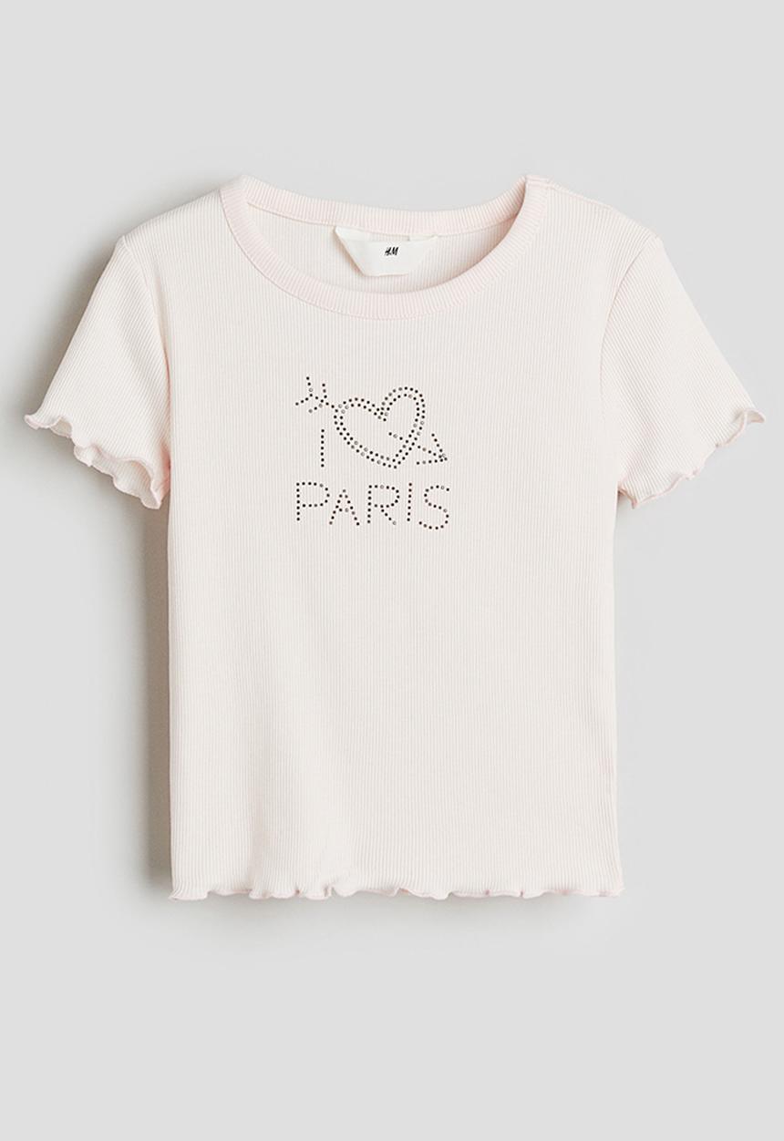 H&M - Ribbed T-shirt - light pink paris