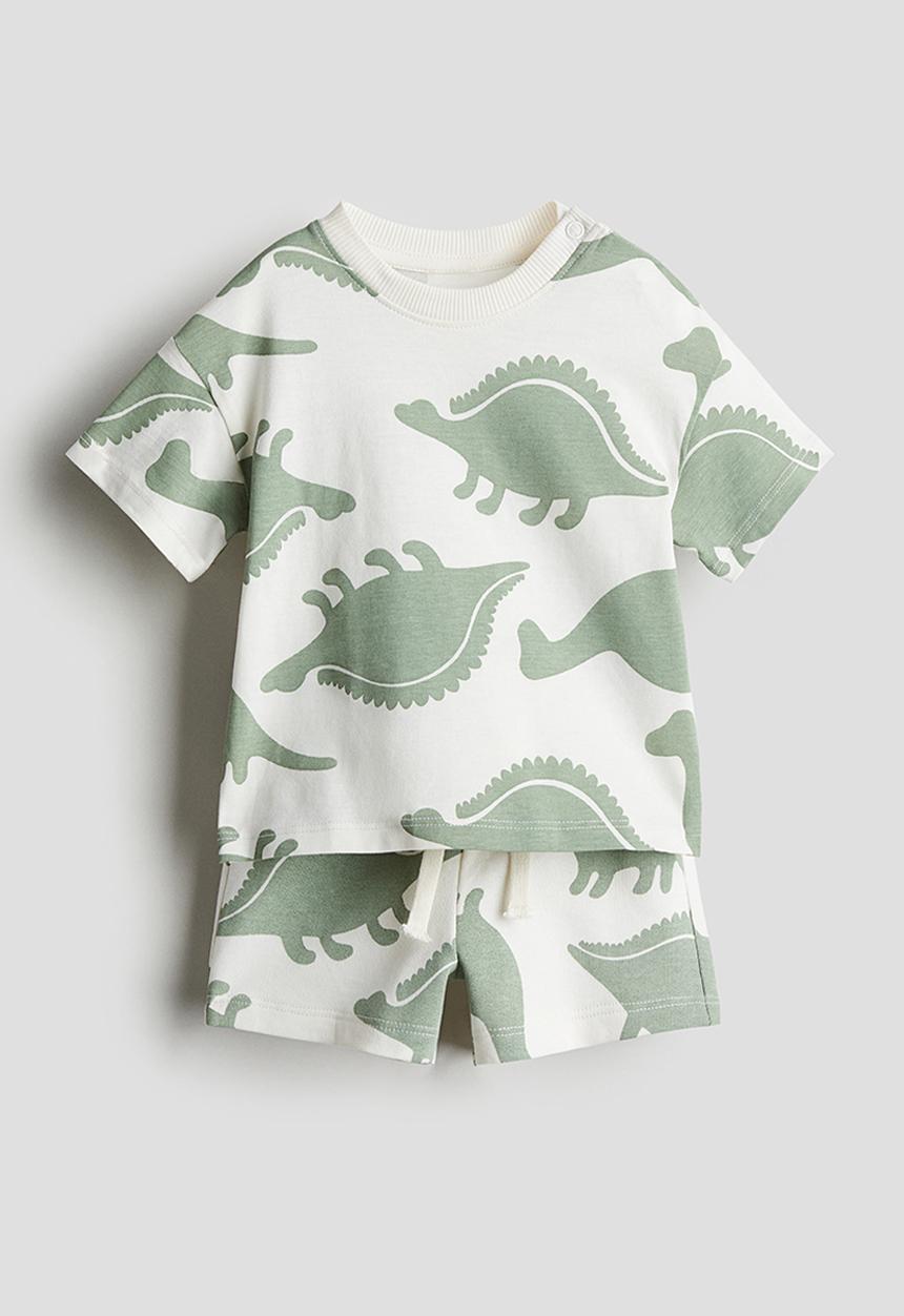 H&M - 2-piece top and shorts set - white & green 