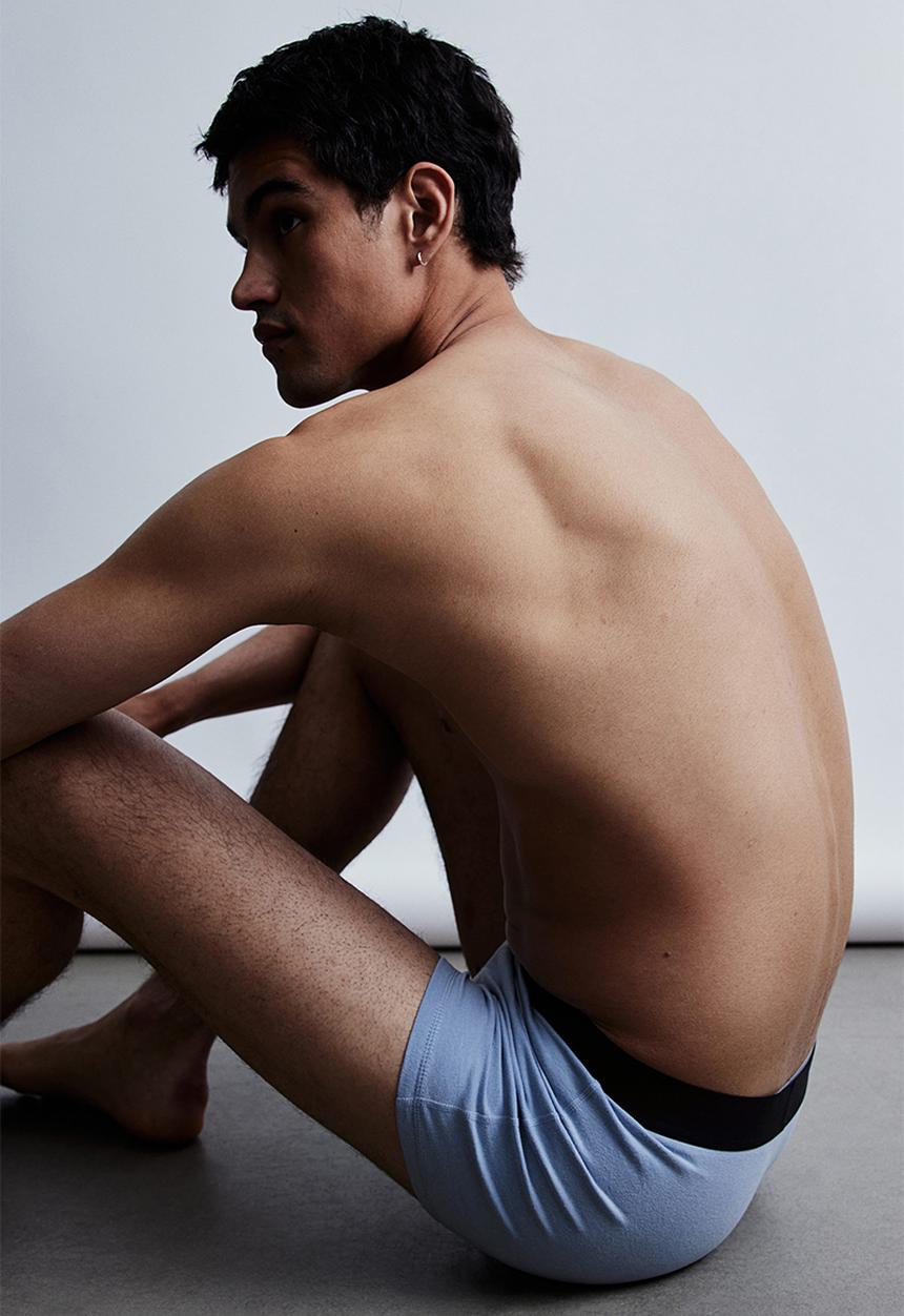 H&M - 3 Pack basic mid trunks - light blue & dark blue