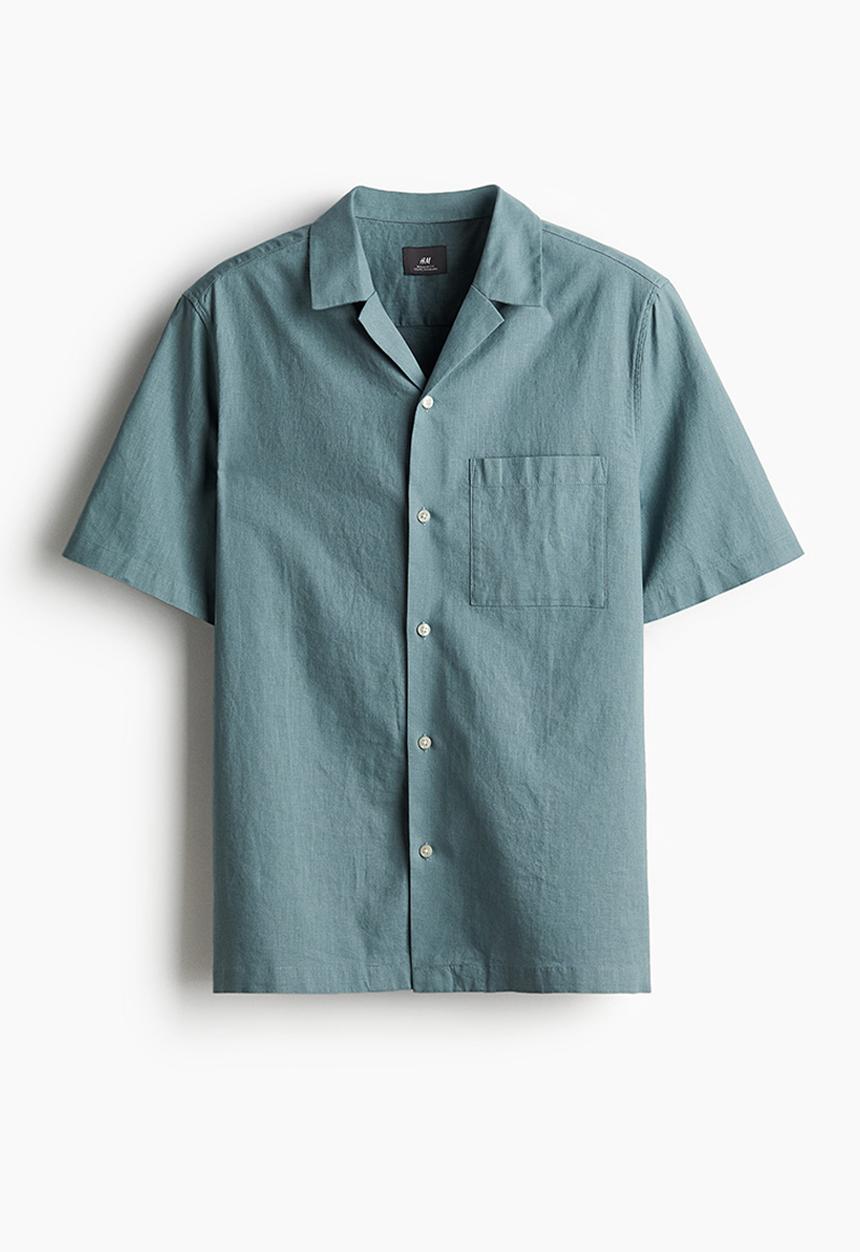 H&M - Regular fit linen-blend shirt - turquoise