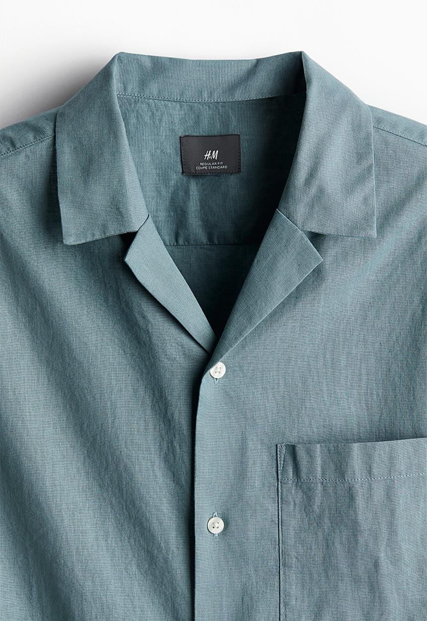H&M - Regular fit linen-blend shirt - turquoise