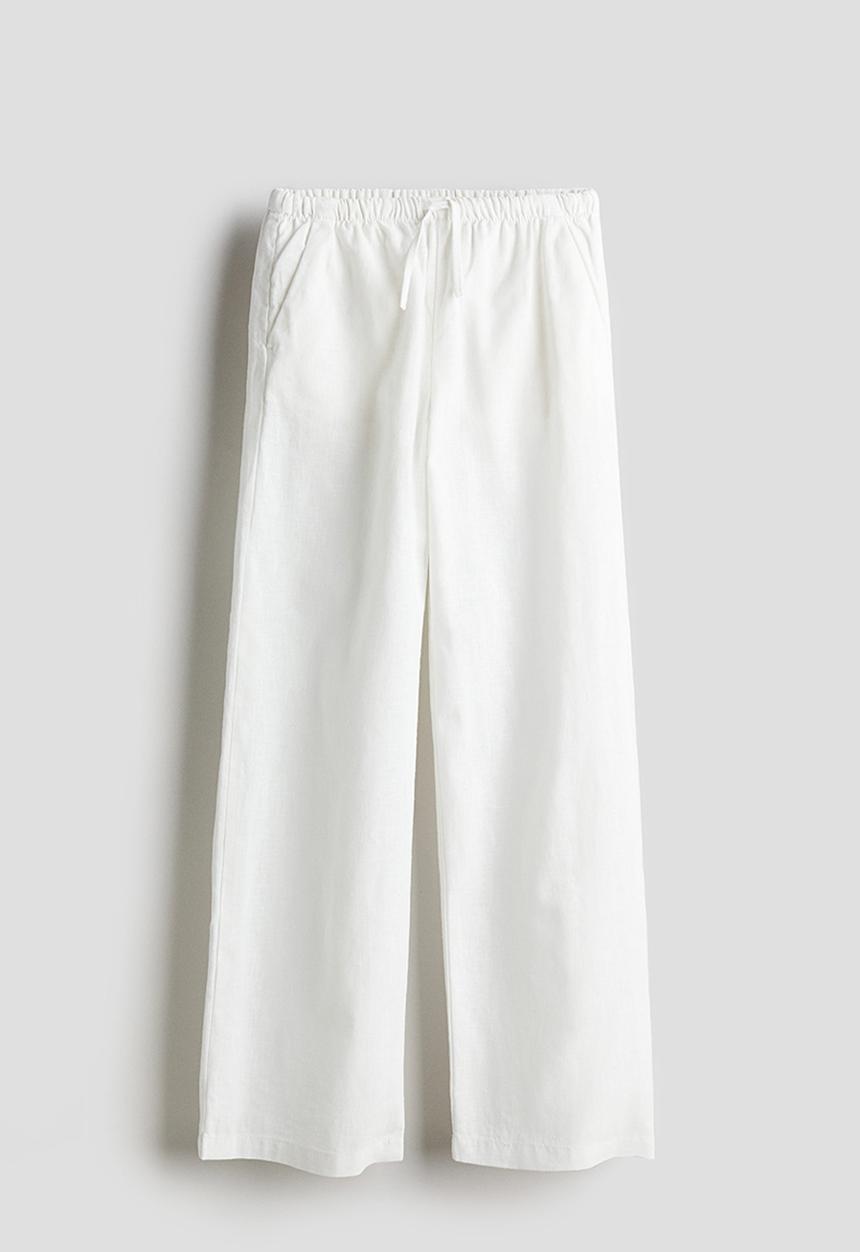 H&M - Wide linen-blend pull-on trousers - white