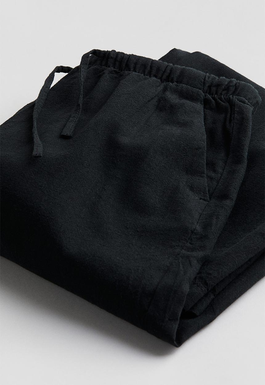 H&M - Wide linen-blend pull-on trousers - black