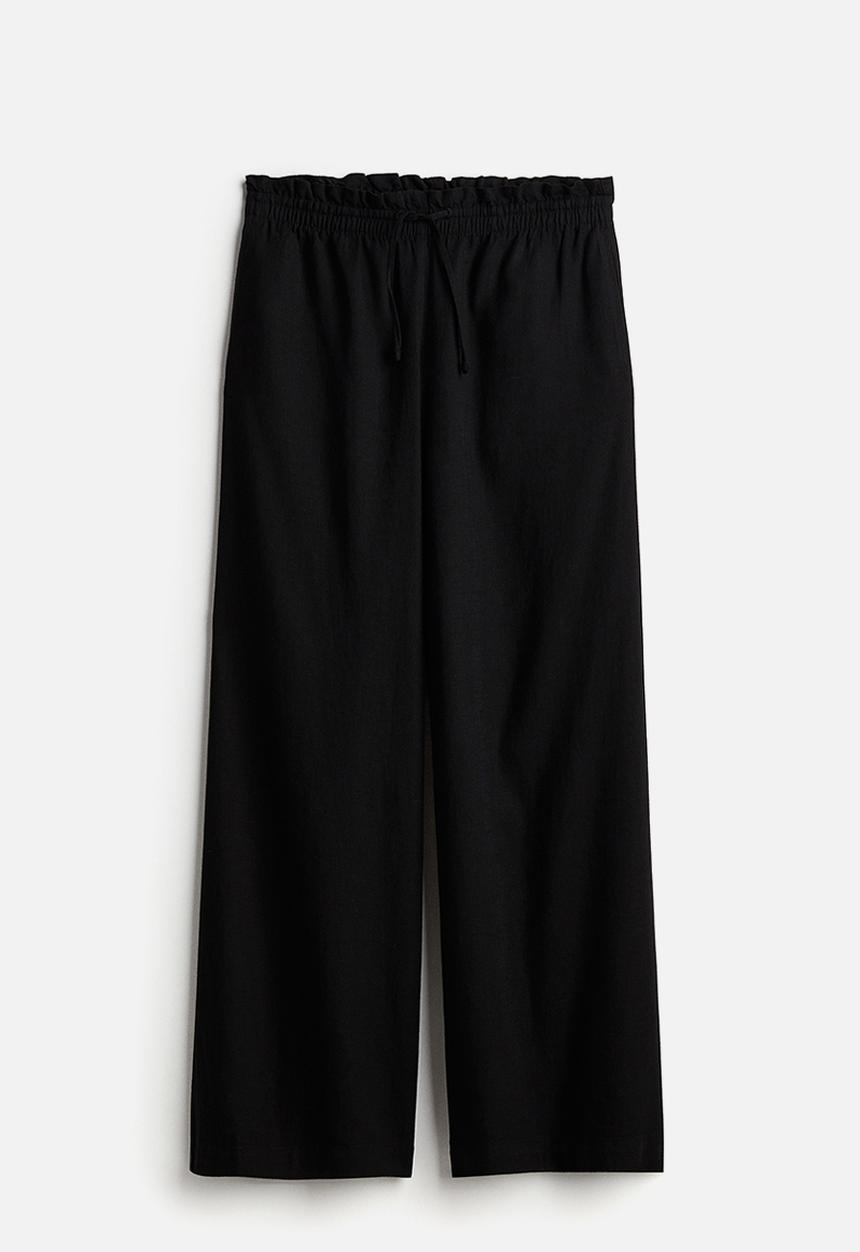 H&M - Linen-blend pull-on trousers - black