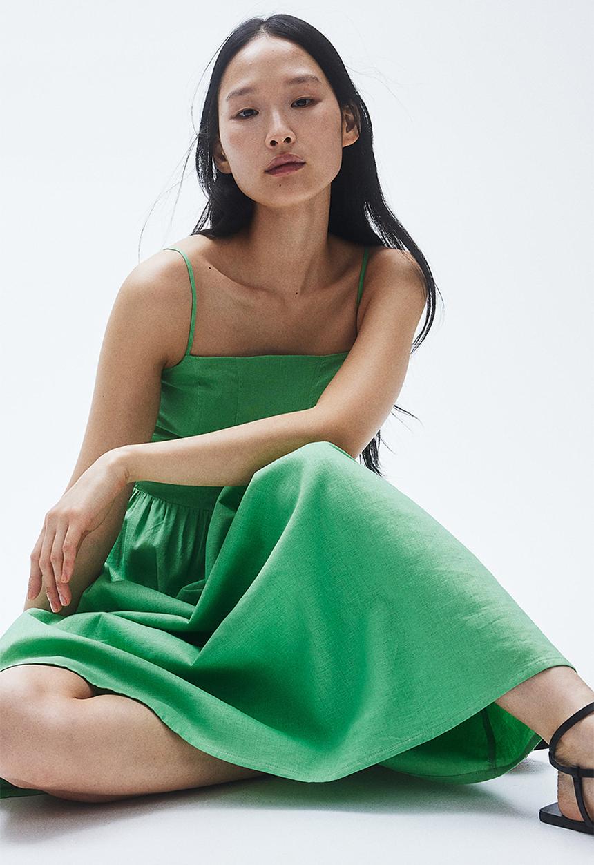 H&M - Linen-blend midi dress - light green
