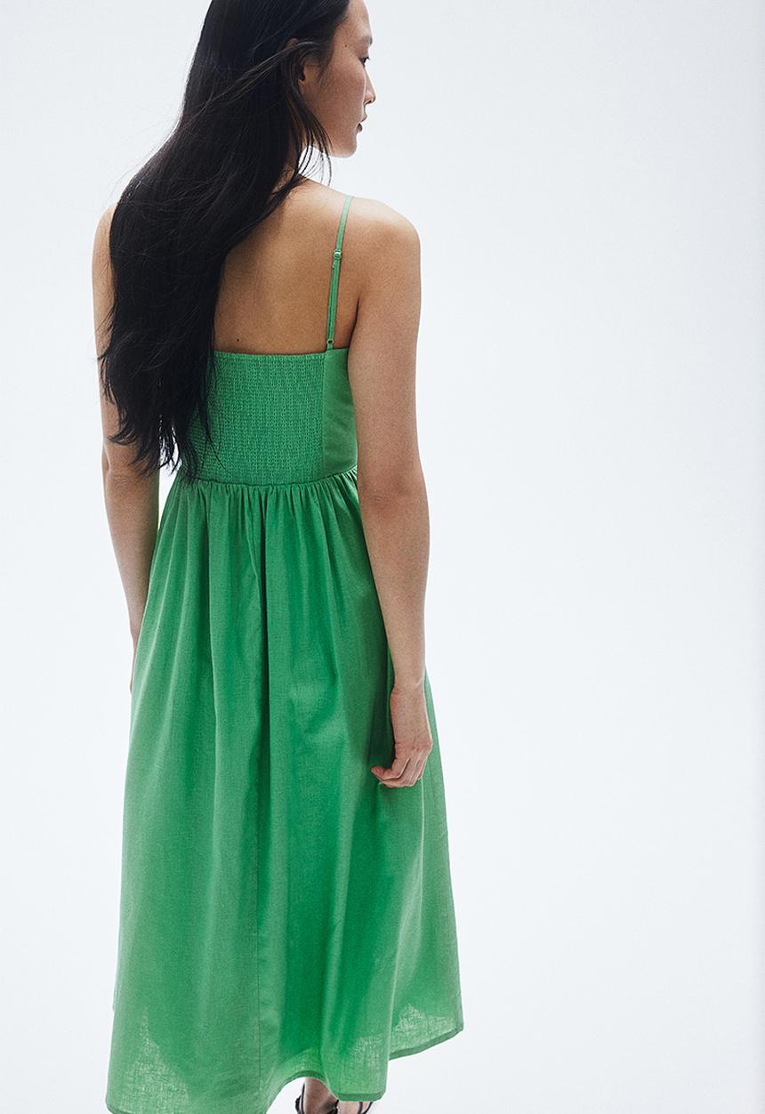 H&M - Linen-blend midi dress - light green