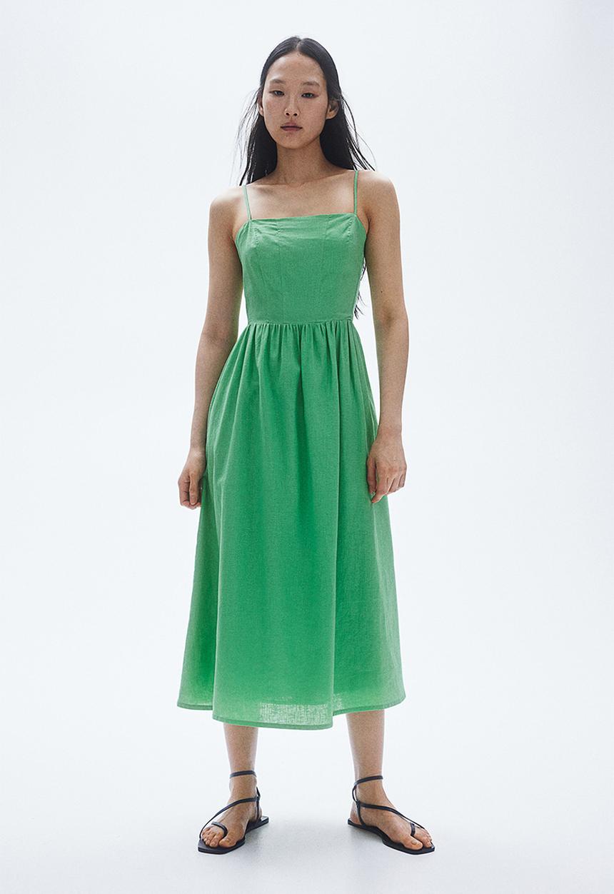 H&M - Linen-blend midi dress - light green