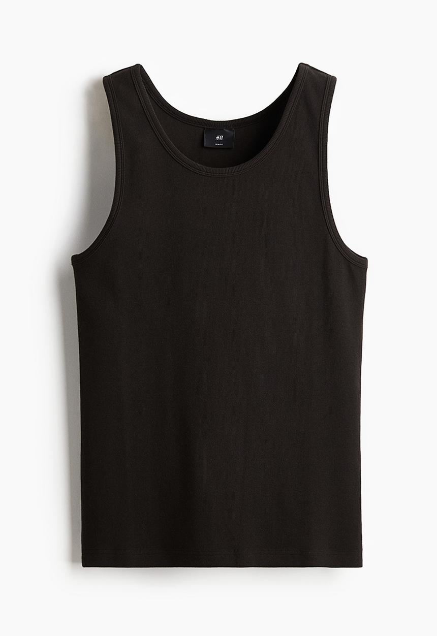 H&M - Slim fit ribbed vest top - black