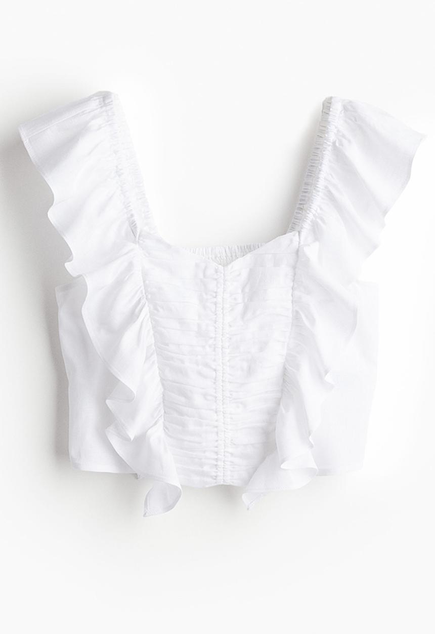 H&M - Linen-blend cropped blouse - white
