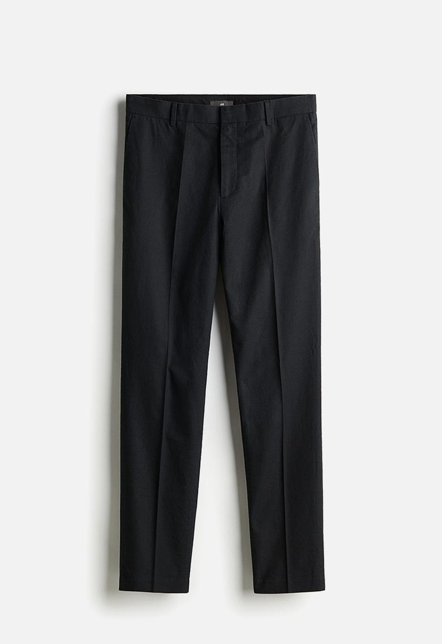 H&M - Slim fit tailored linen-blend trousers - black