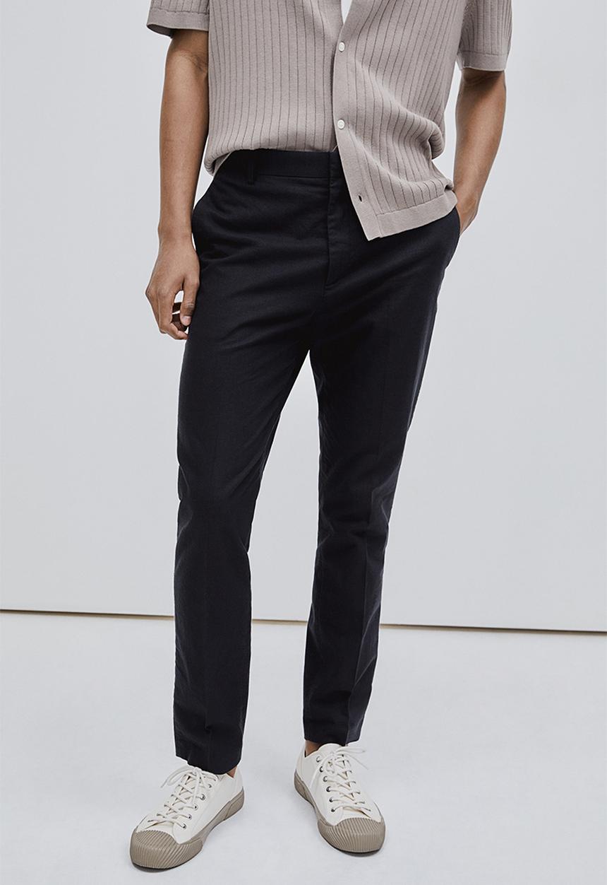 H&M - Slim fit tailored linen-blend trousers - black
