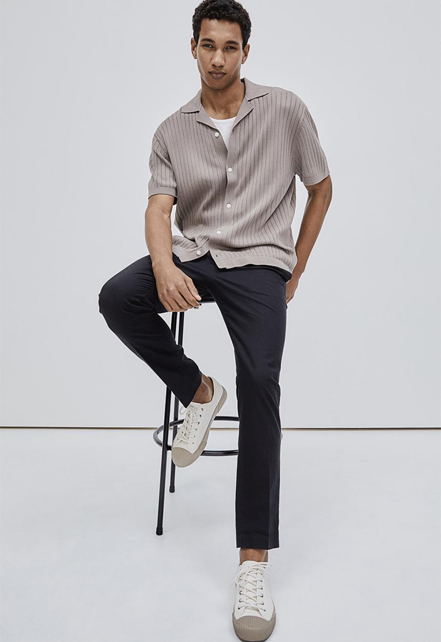 H&M - Slim fit tailored linen-blend trousers - black