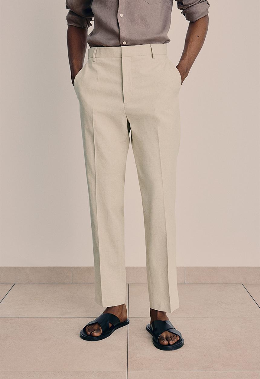 H&M - Slim fit tailored linen-blend trousers - beige