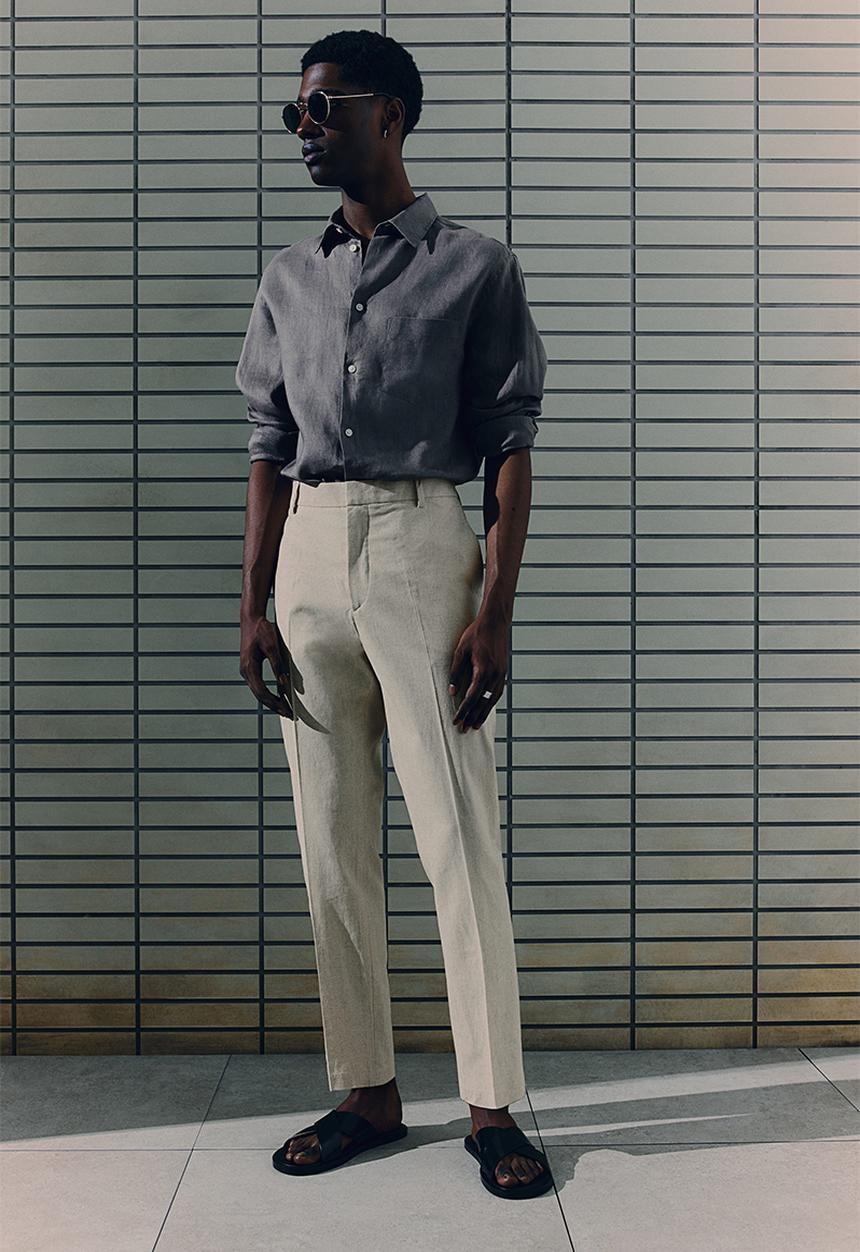 H&M - Slim fit tailored linen-blend trousers - beige