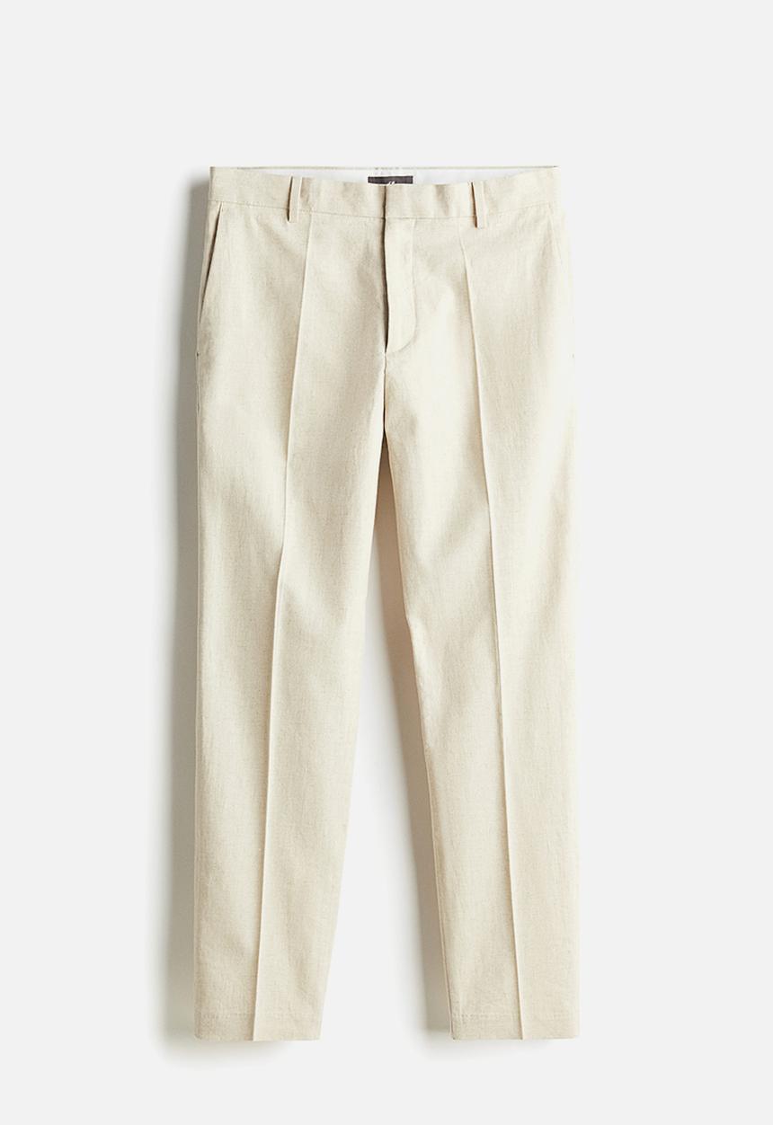 H&M - Slim fit tailored linen-blend trousers - beige