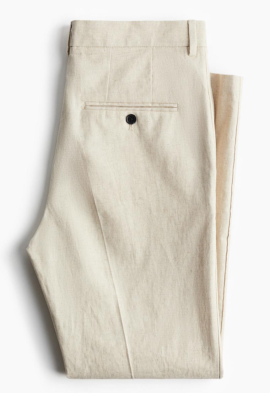 H&M - Slim fit tailored linen-blend trousers - beige