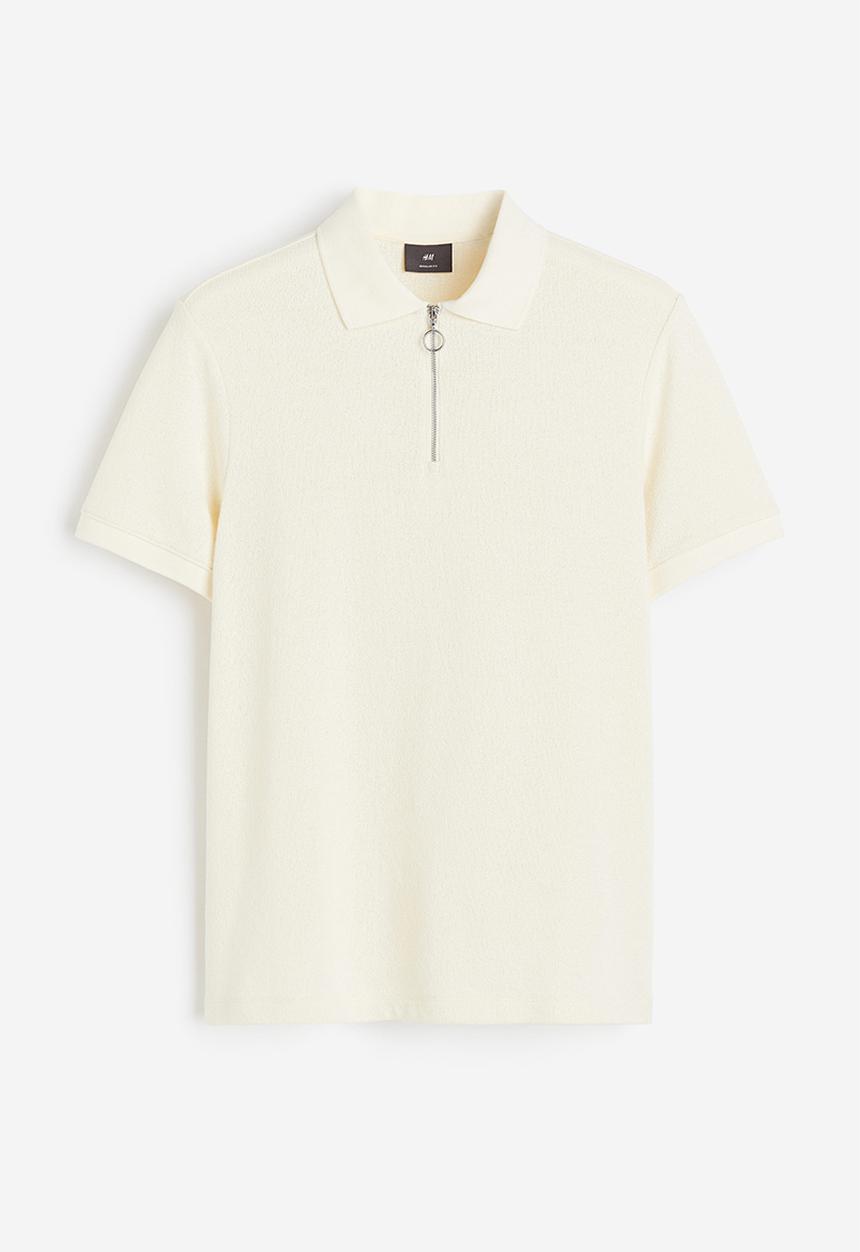 H&M - Regular fit zip-top polo shirt - cream