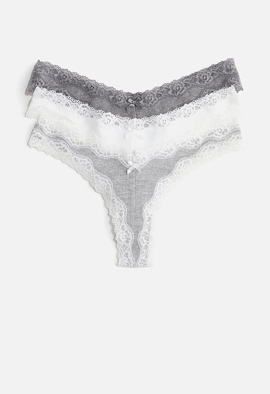 H&M - 3-Pack brazilian briefs - grey marl & white