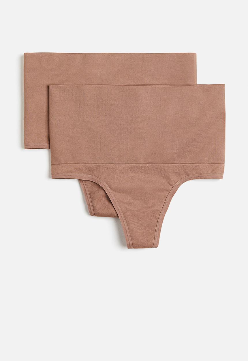 H&M - 2-Pack medium shape thong briefs - dark beige
