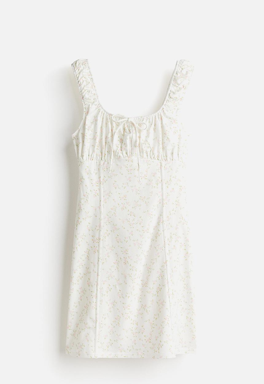 H&M - Corset-style jersey mini dress - Cream Floral