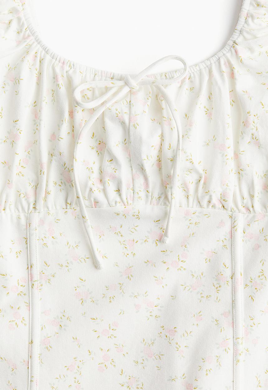 H&M - Corset-style jersey mini dress - Cream Floral