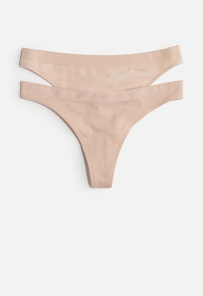 H&M - 2-Pack seamless thong briefs - beige