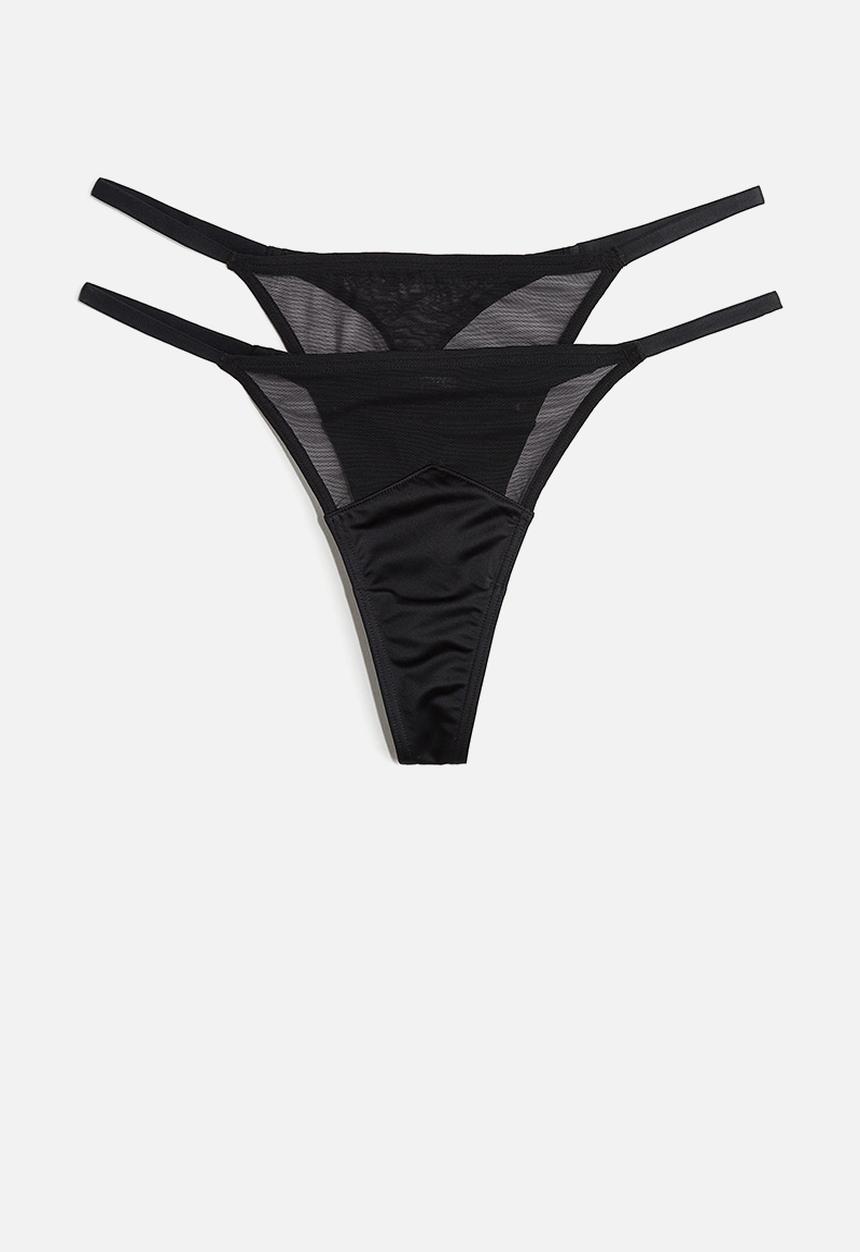 H&M - 2-Pack tanga thong briefs - black