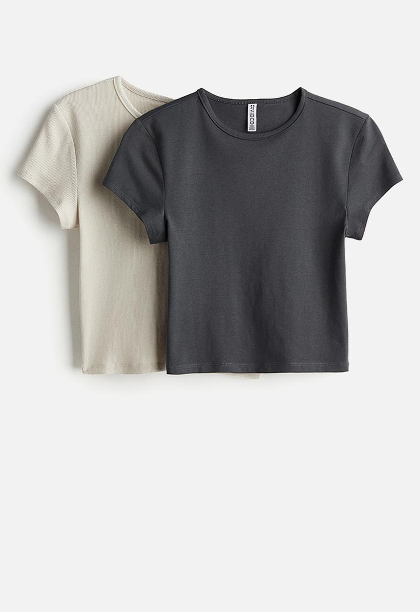H&M - 2-Pack T-shirts - beige & grey