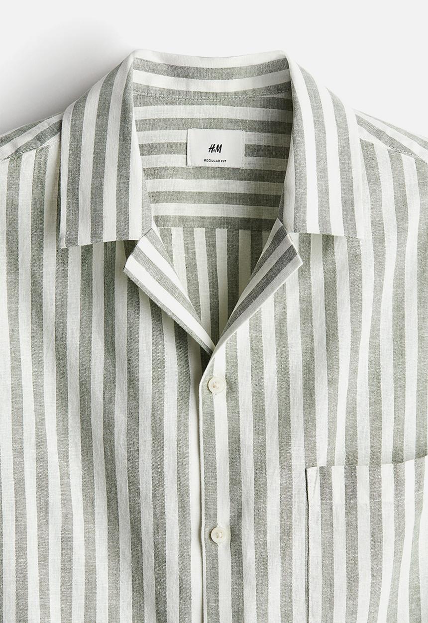 H&M - Regular fit linen-blend resort shirt - green,multi