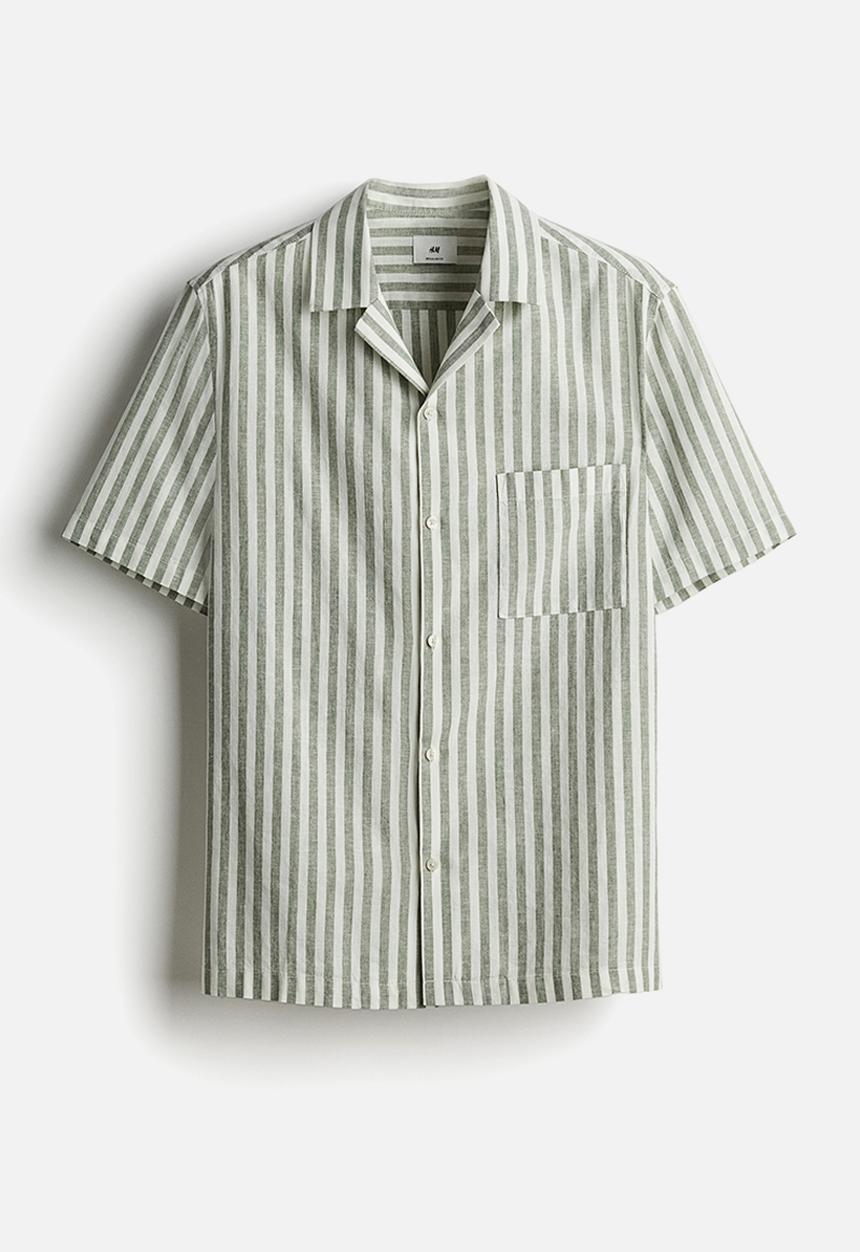 H&M - Regular fit linen-blend resort shirt - green,multi