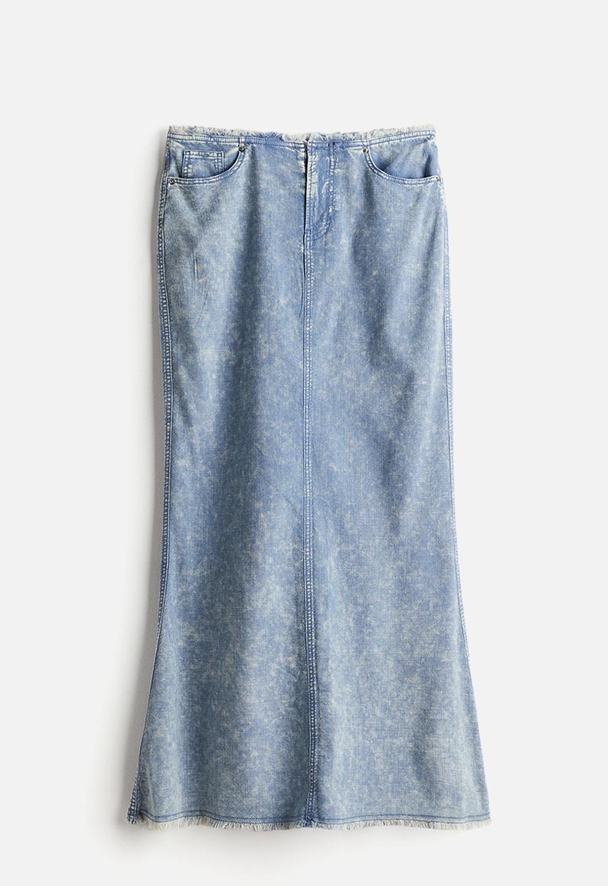 H&M - Frayed-edge flared skirt - light blue