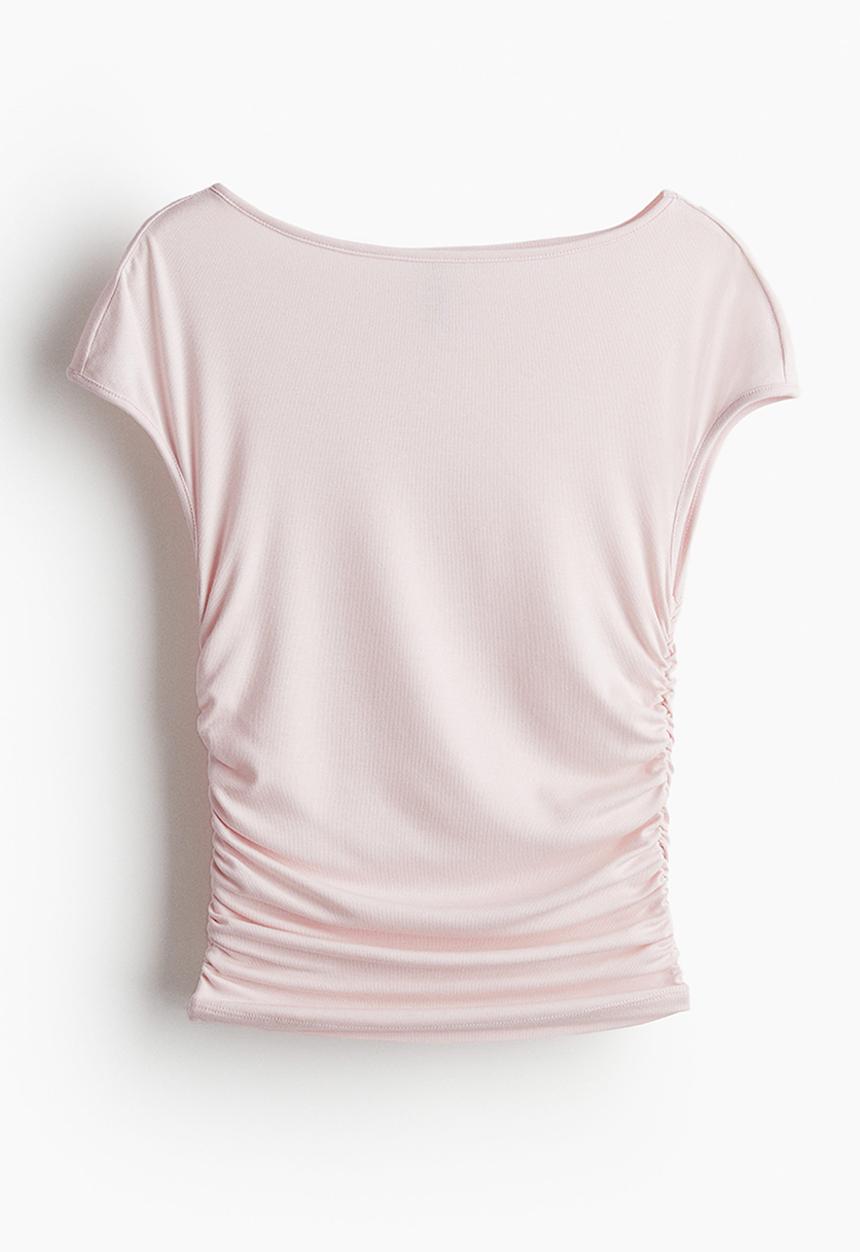 H&M - Gathered cap-sleeved top - light pink