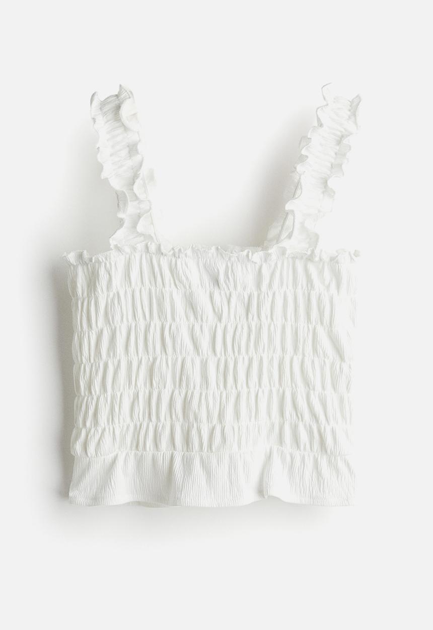 H&M - Cropped smocked top - white