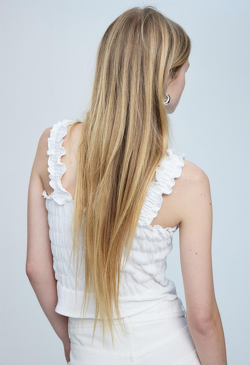 H&M - Cropped smocked top - white