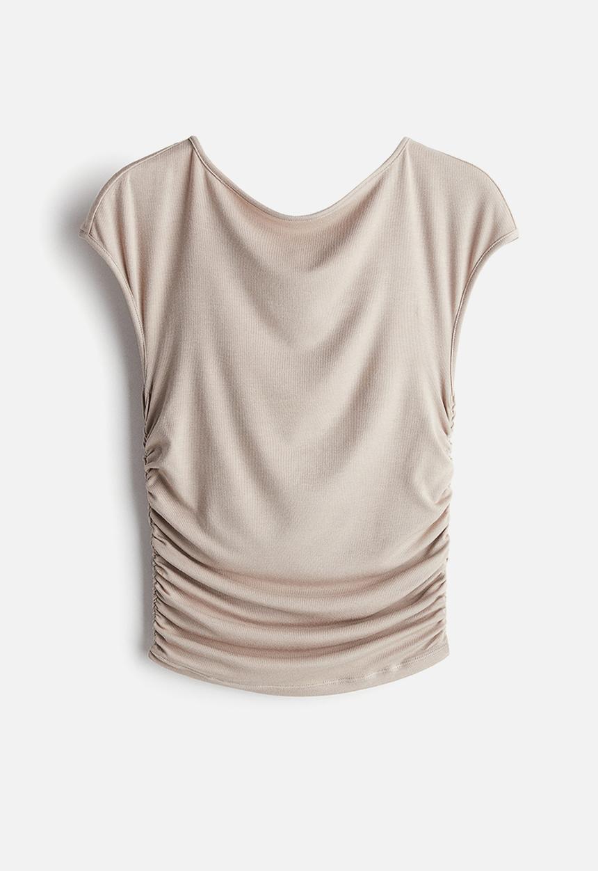 H&M - Gathered cap-sleeved top - Light greige
