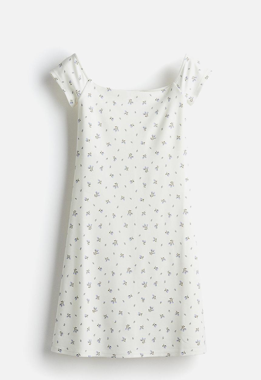 H&M - Off-the-shoulder jersey dress - cream floral