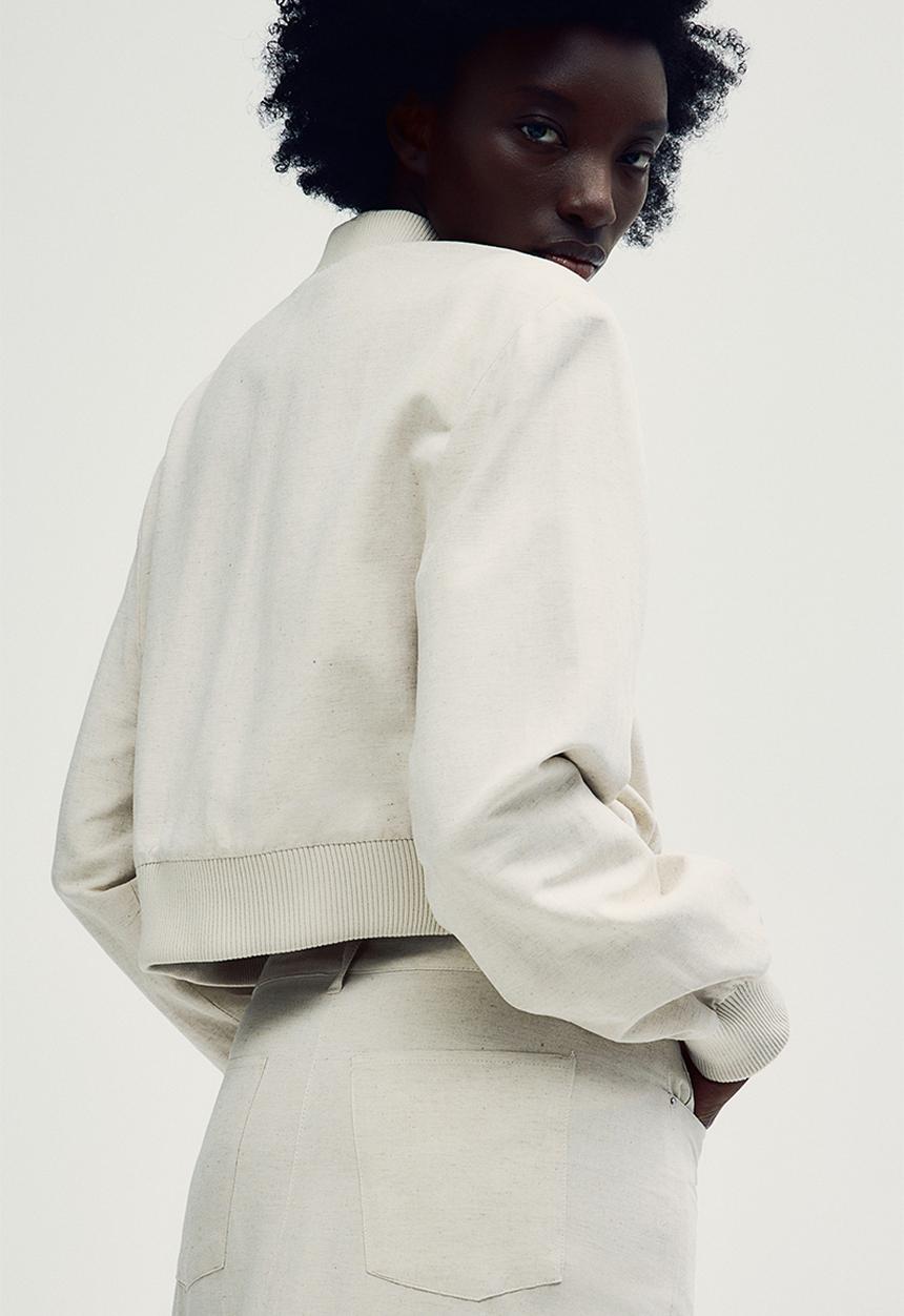 H&M - Cropped bomber jacket - light beige