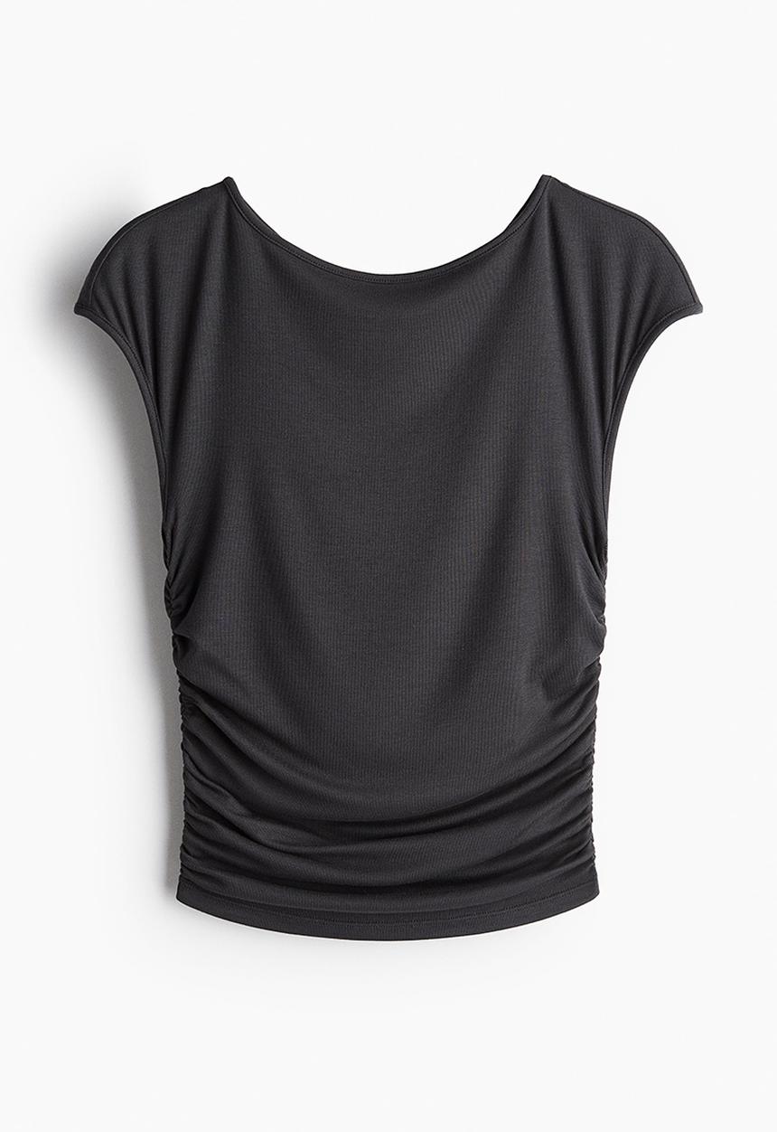 H&M - Gathered cap-sleeved top - grey