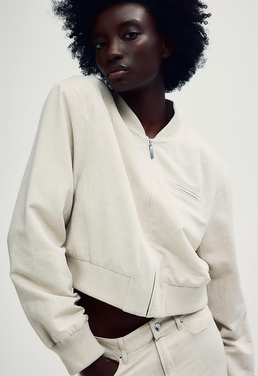 H&M - Cropped bomber jacket - light beige