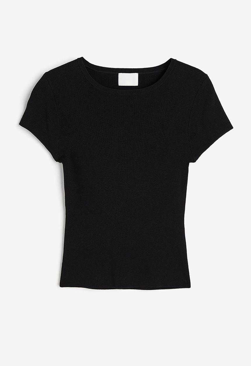 H&M - Fine-knit t-shirt - black