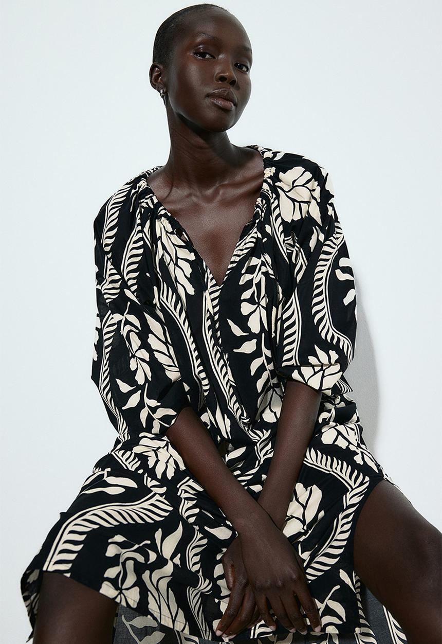 H&M - Cotton dress - black patterned
